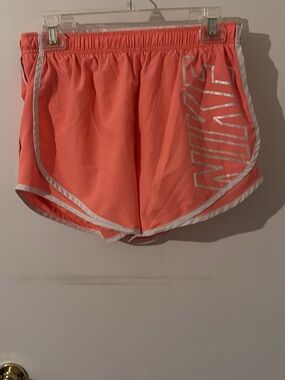 Nike Women’s Coral-Orange Athletic Shorts with White Trim